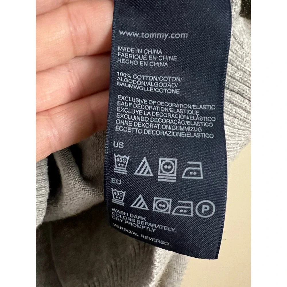 Tommy Hilfiger Mens Argyle V-Neck Sweater Gray Blue White Cotton Large 780433